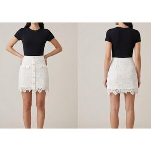 NWT Fate Mini Skirt‎ Womens S White Floral Guipure Lace Lined Scalloped Hem Boho